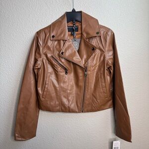 Bernardo brown faux leather moto jacket